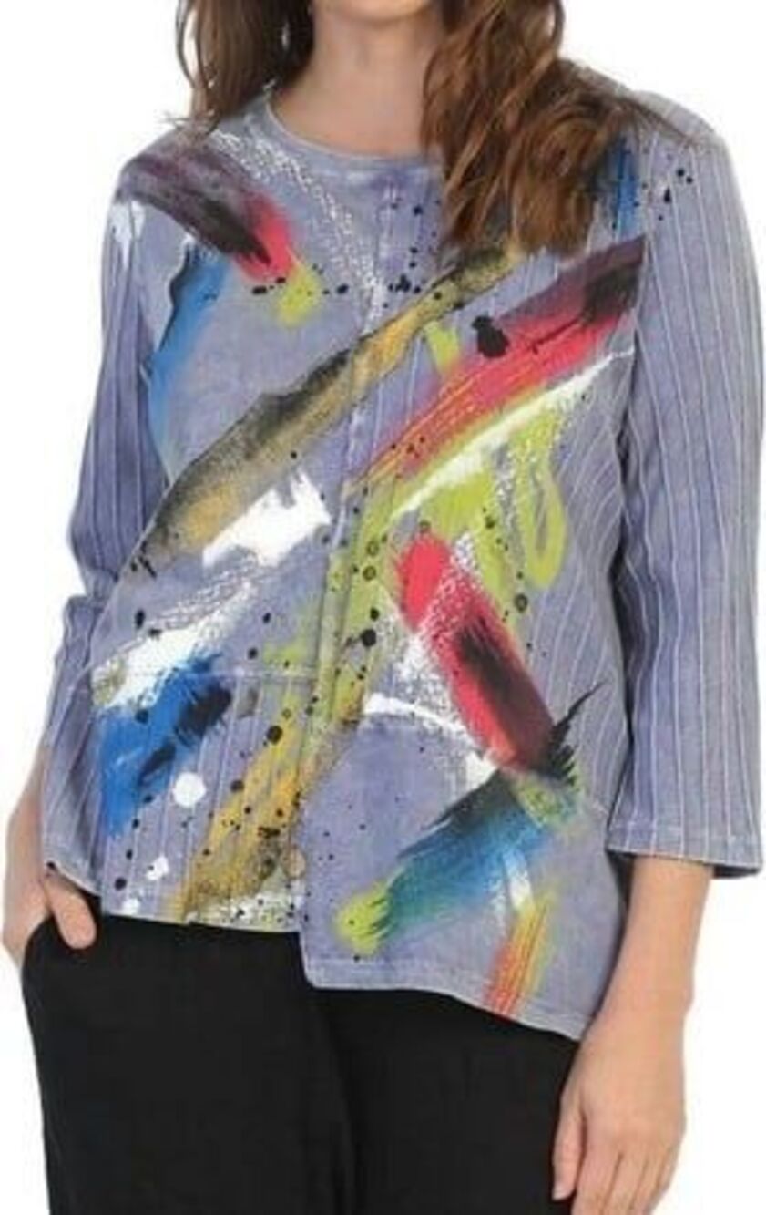 Jess & Jane 100% Cotton Paint Splatter Mineral Wash Asymmetric Hem Blouse M